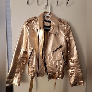 ZARA moto jacket,real leather, rose gold